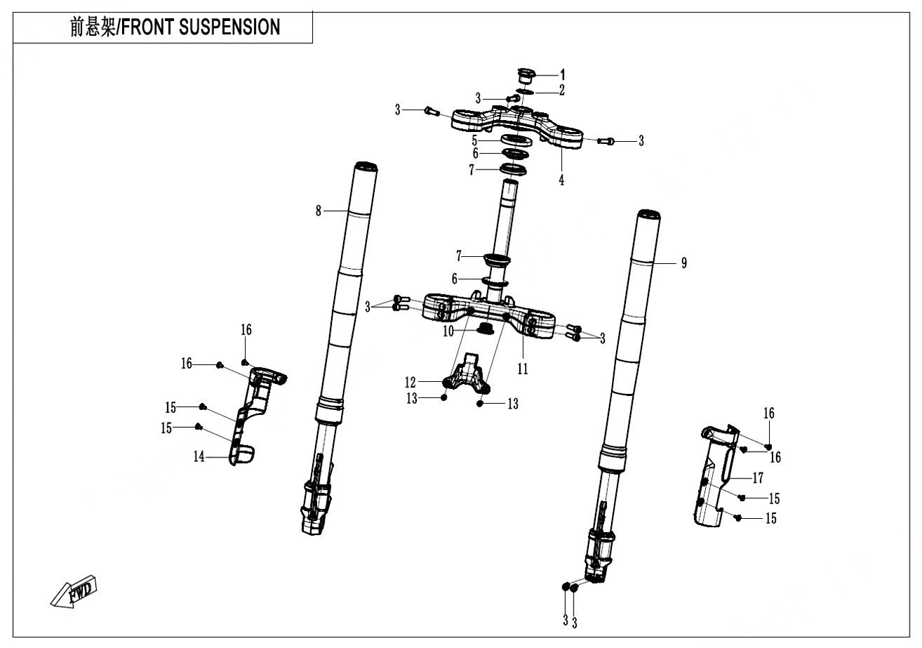 2024 春风 CL-C 450CLC 单座 前悬挂 FRONT SUSPENSION exploded diagram