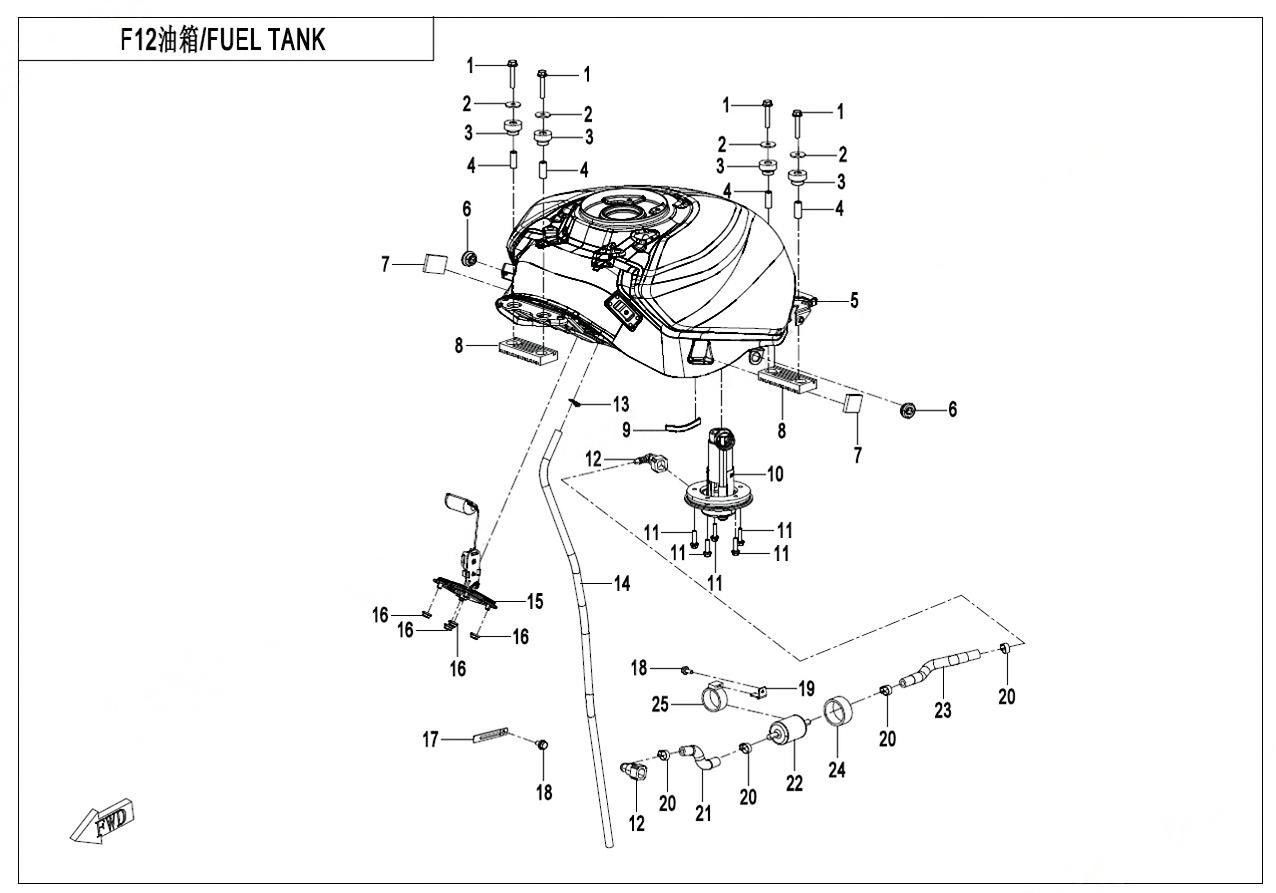 2025 春风 SR 450SR-S 单摇臂 油箱 FUEL TANK exploded diagram