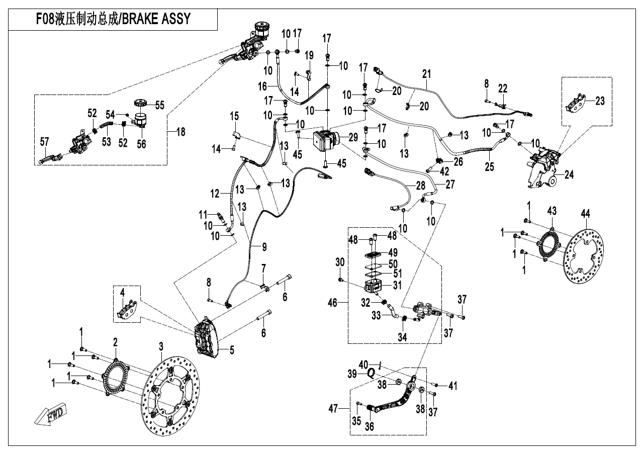 2023 春风 SR 450SR 双摇臂 制动总成(瑞立ABS) BRAKE SYSTEM(RUILI ABS) exploded diagram