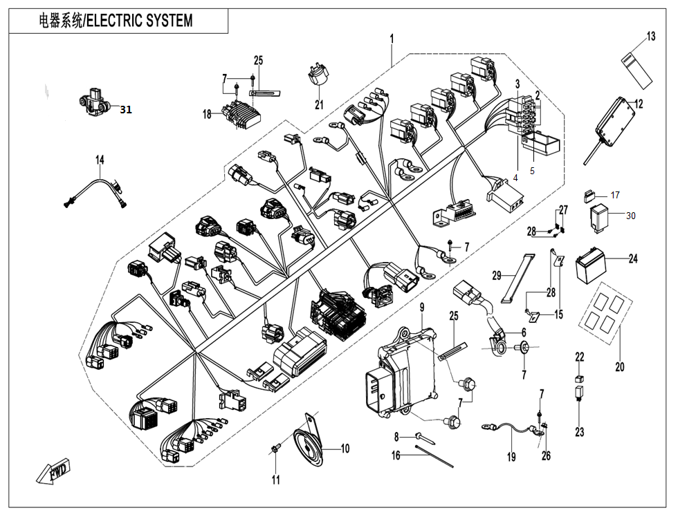 2023 春风 SR 450SR 双摇臂 电器系统 ELECTRIC SYSTEM exploded diagram
