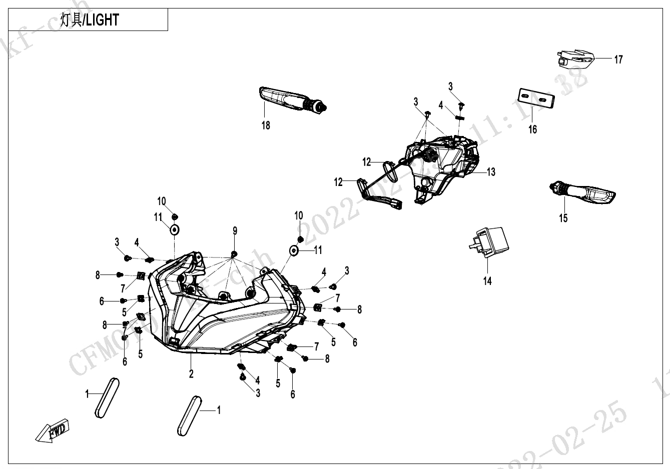2023 春风 SR 450SR 双摇臂 灯具 LIGHTS exploded diagram