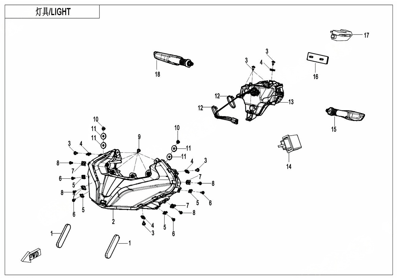 2024 春风 SR 450SR 双摇臂 灯具 LIGHTS exploded diagram
