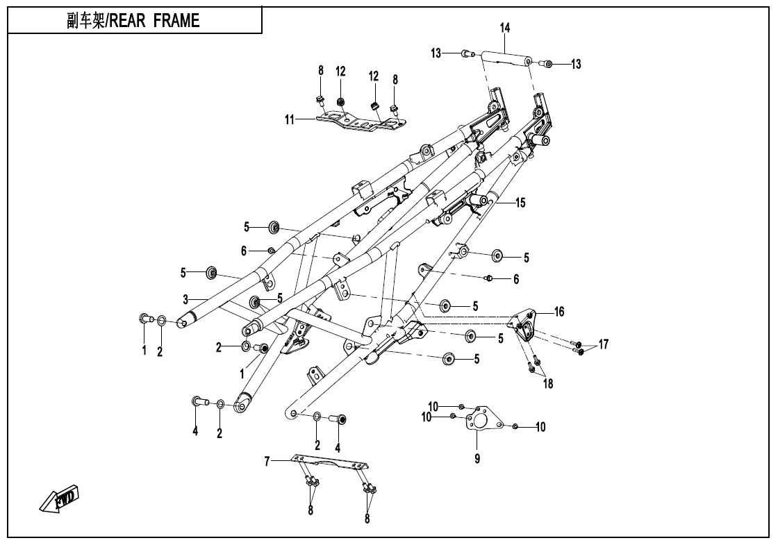 2026 春风 MT 1000MT-X 副车架 REAR FRAME exploded diagram