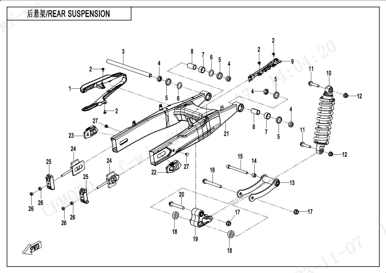 2025 春风 NK 450NK 后悬架 REAR SUSPENSION exploded diagram