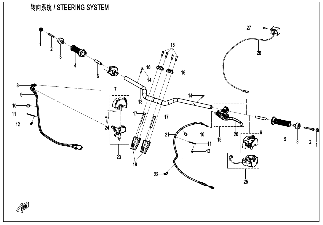 2025 春风 MT 450MT 转向系统 STEERING SYSTEM exploded diagram