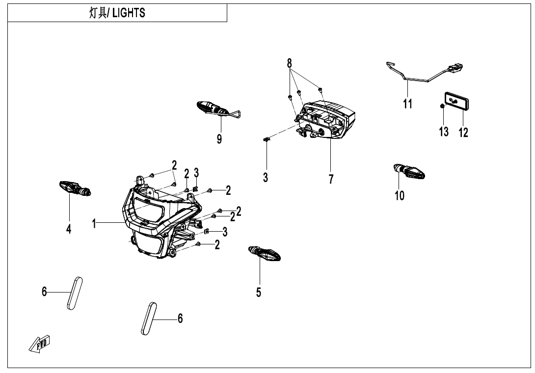 2024 春风 MT 450MT 三箱版 灯具 LIGHTS exploded diagram