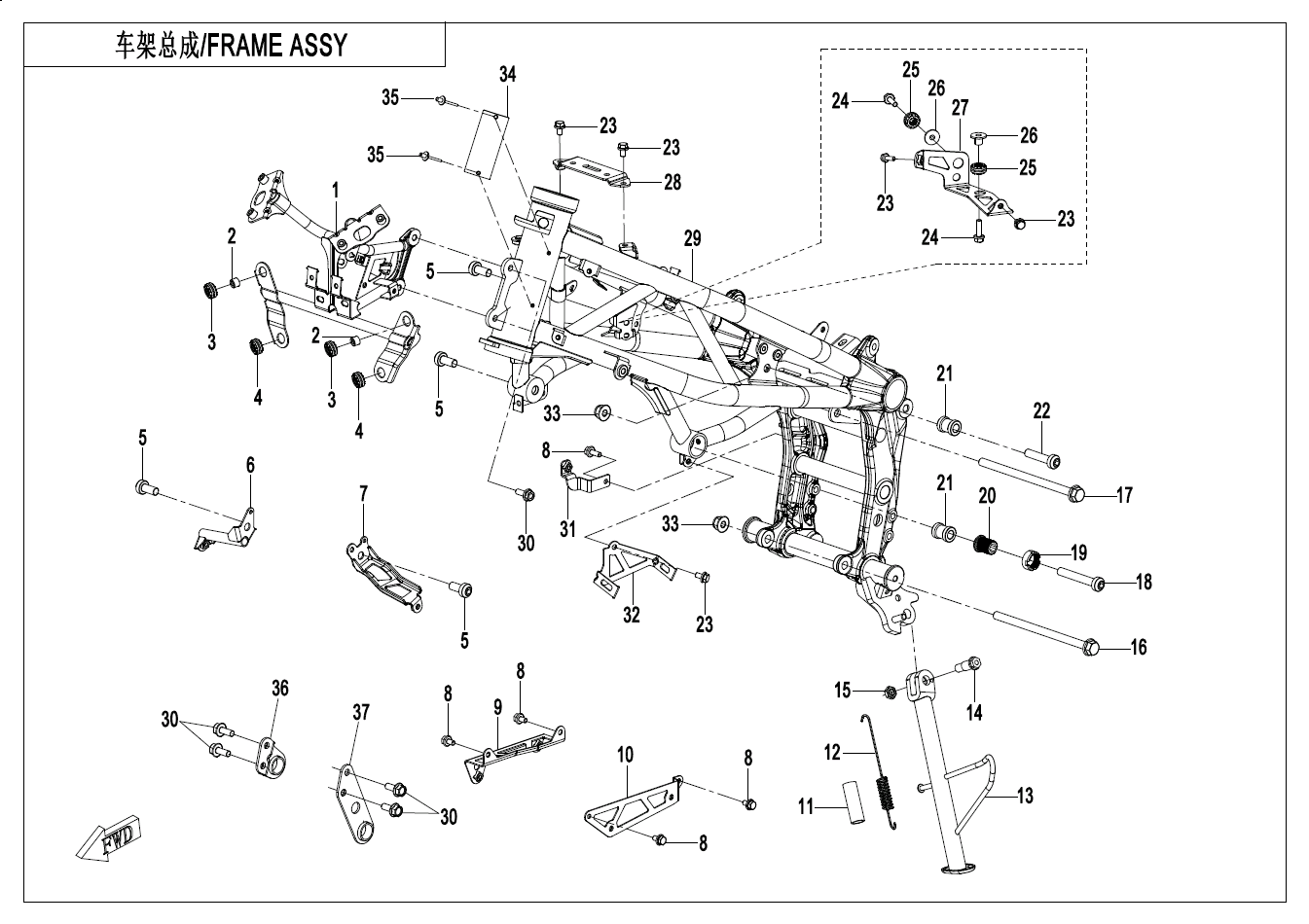 2023 春风 SR 450SR-S 单摇臂 车架-1 FRAME-1 exploded diagram