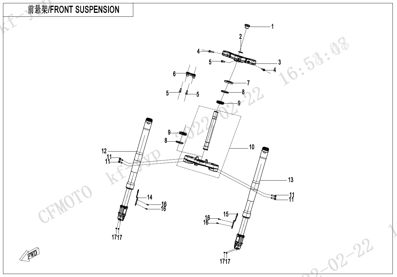 2023 春风 SR 450SR-S 单摇臂 前悬架 FRONT SUSPENSION exploded diagram
