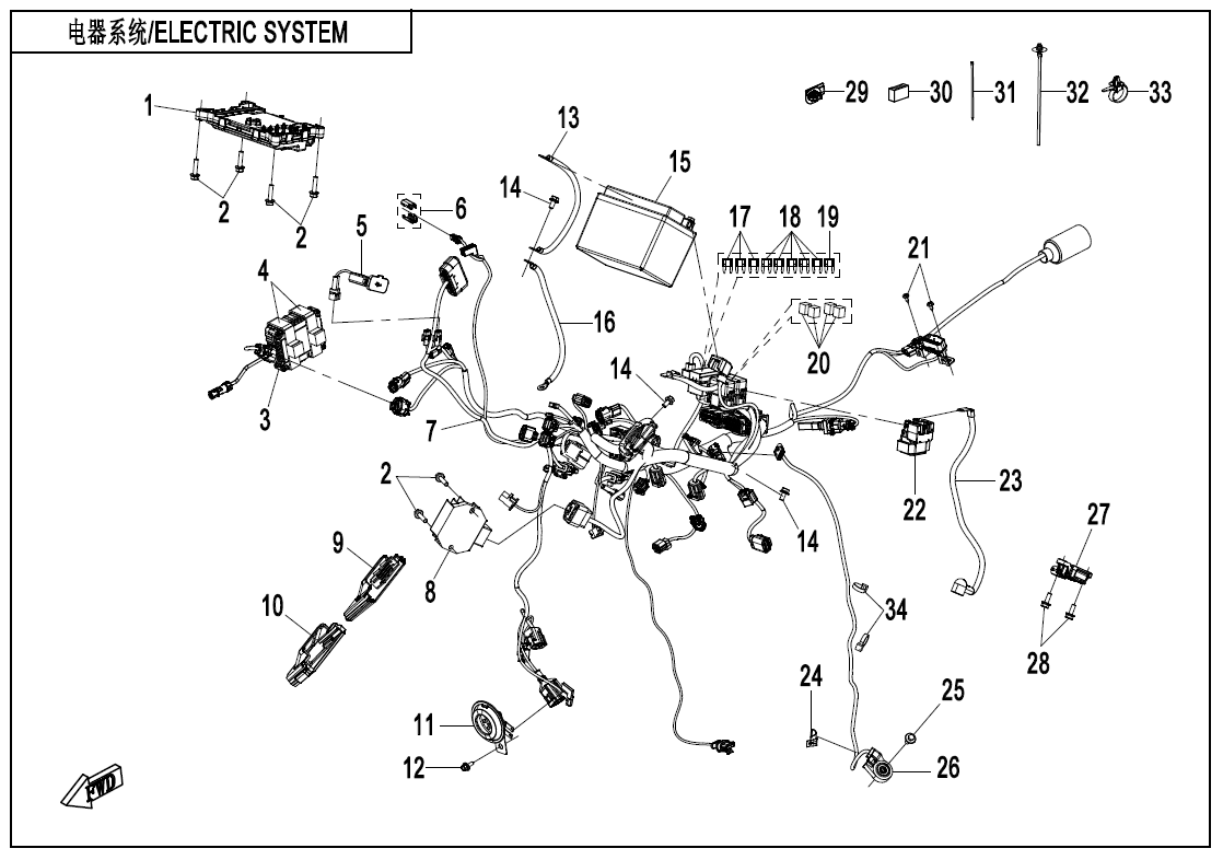 2026 春风 MT 1000MT-X 电器系统 ELECTRIC SYSTEM exploded diagram