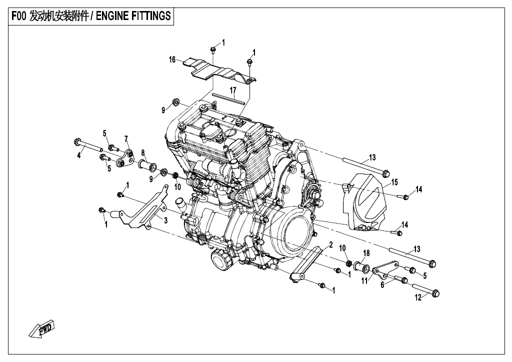 2017 春风 公务车 发动机安装附件 ENGINE FITTINGS exploded diagram