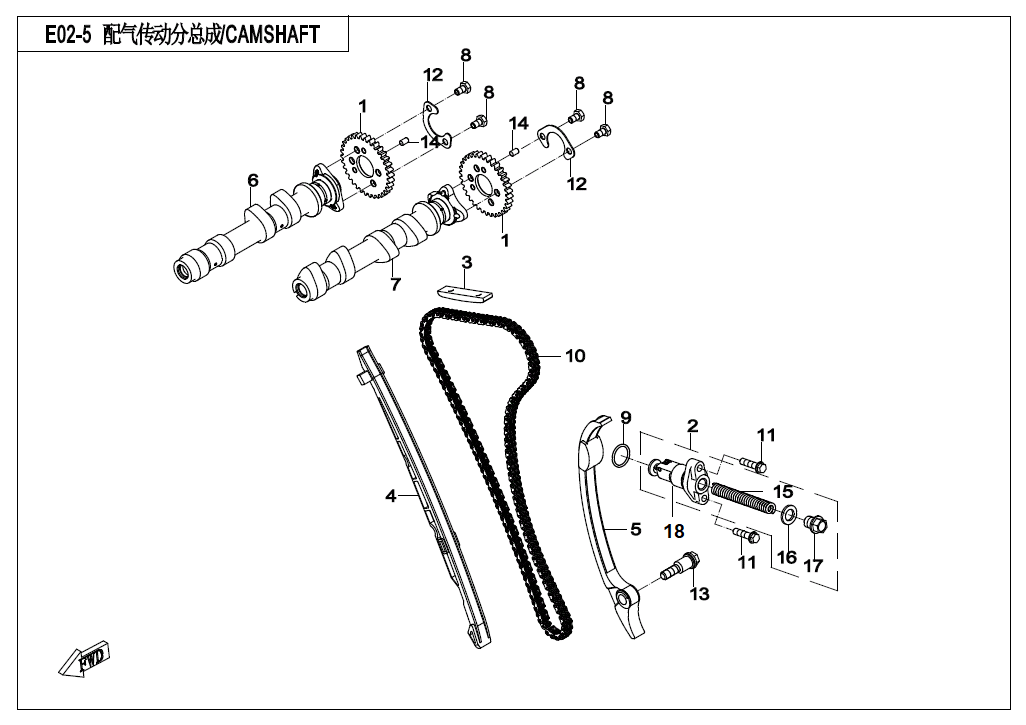 2023 春风 公务车 配气传动分总成 CAMSHAFT exploded diagram