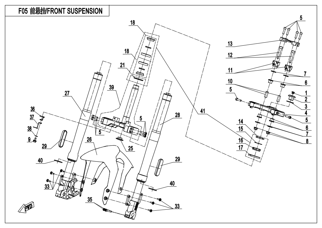 2017 春风 NK 150NK 前悬架 FRONT SUSPENSION exploded diagram