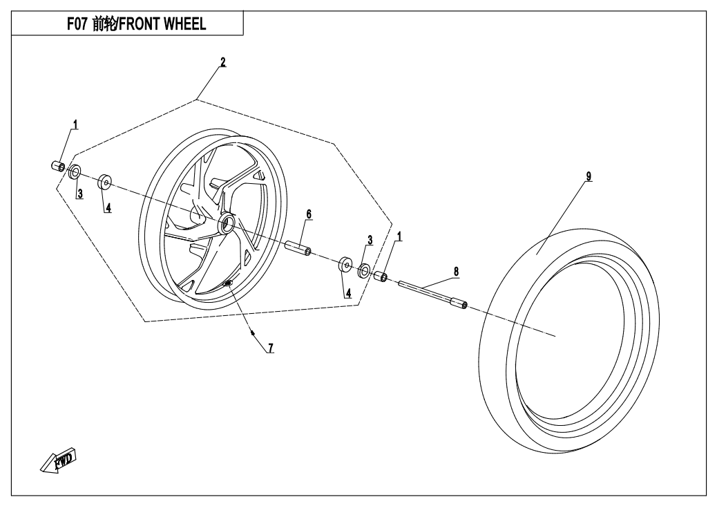 前轮(ABS/国内状态/轮辋-亚光黑) FRONT WHEEL (ABS/ONLY FOR CHINA/RIM-MATTE BLACK)