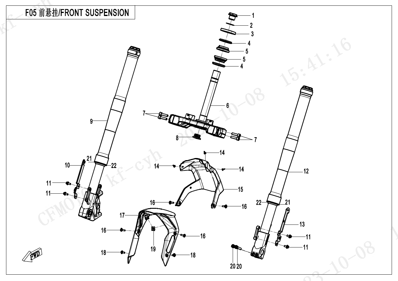 2025 春风 SR 250SR 前悬挂 FRONT SUSPENSION exploded diagram