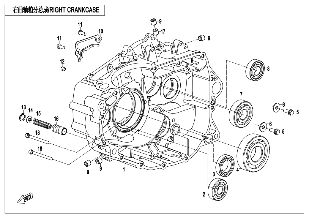 右曲轴箱分总成 RIGHT CRANKCASE
