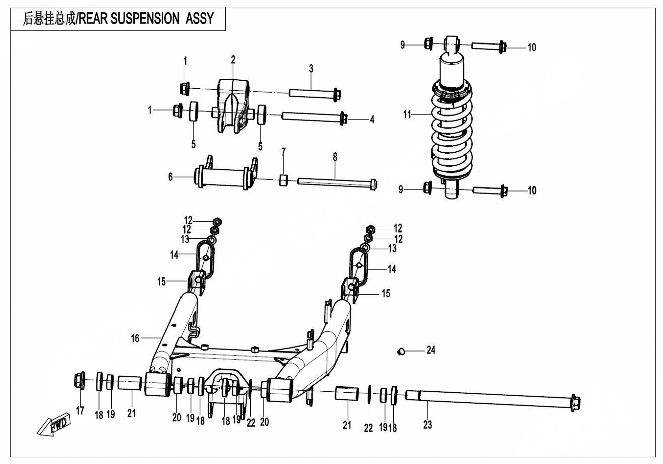 2024 春风 CL-C 450CLC 双座 后悬架 REAR SUSPENSION exploded diagram
