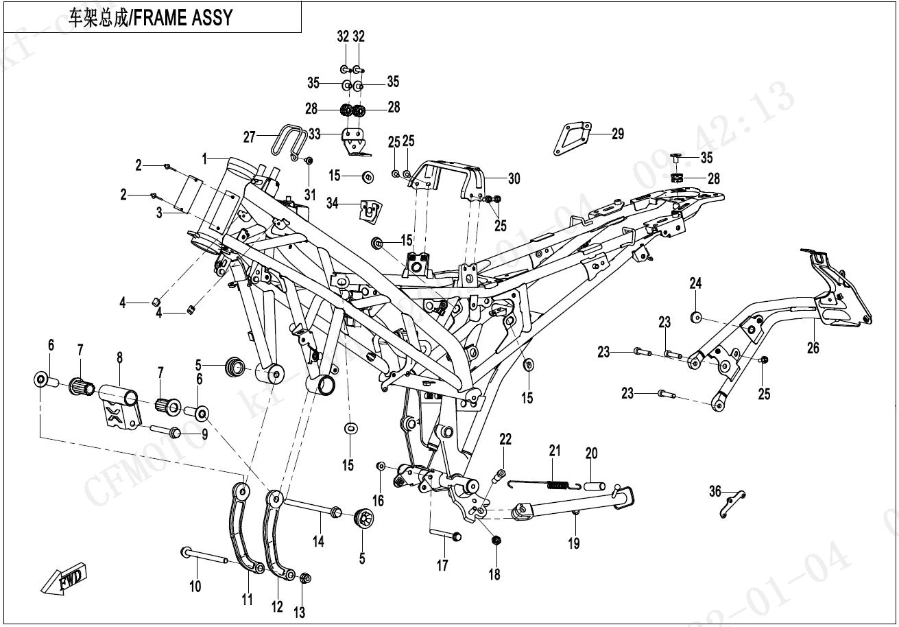 2023 CF MOTO 250CL-X FRAME exploded diagram