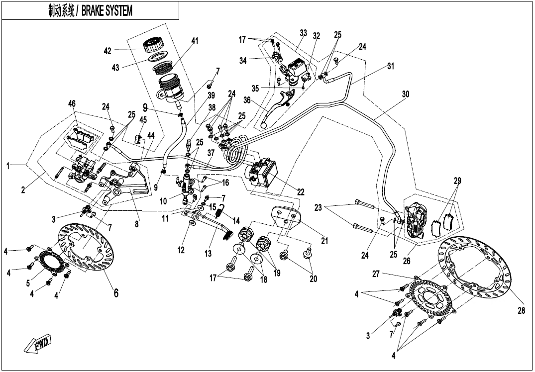 BRAKE SYSTEM ASSY (WITH ABS) (BRAND:- JJUAN) [FOR Silver / 30 Anniversary Bike ]