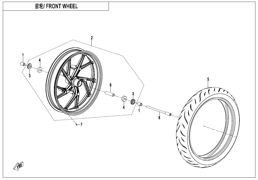 2023 CF MOTO 250SR 前轮     FRONT WHEEL exploded diagram