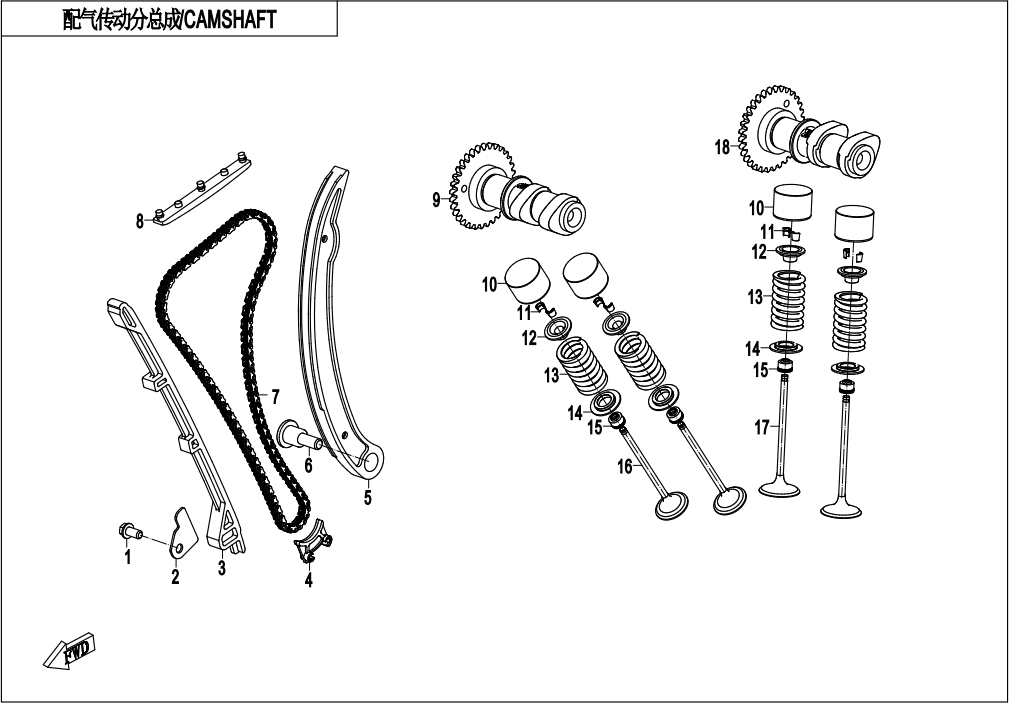 2020 CF MOTO 250SR 配气传动分总成   CAMSHAFT exploded diagram