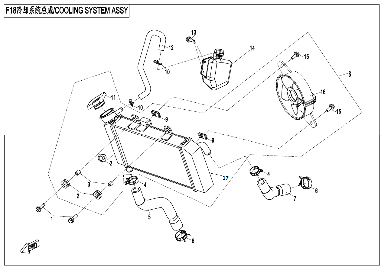2020 CF MOTO 250SR 冷却系统   COOLING SYSTEM exploded diagram