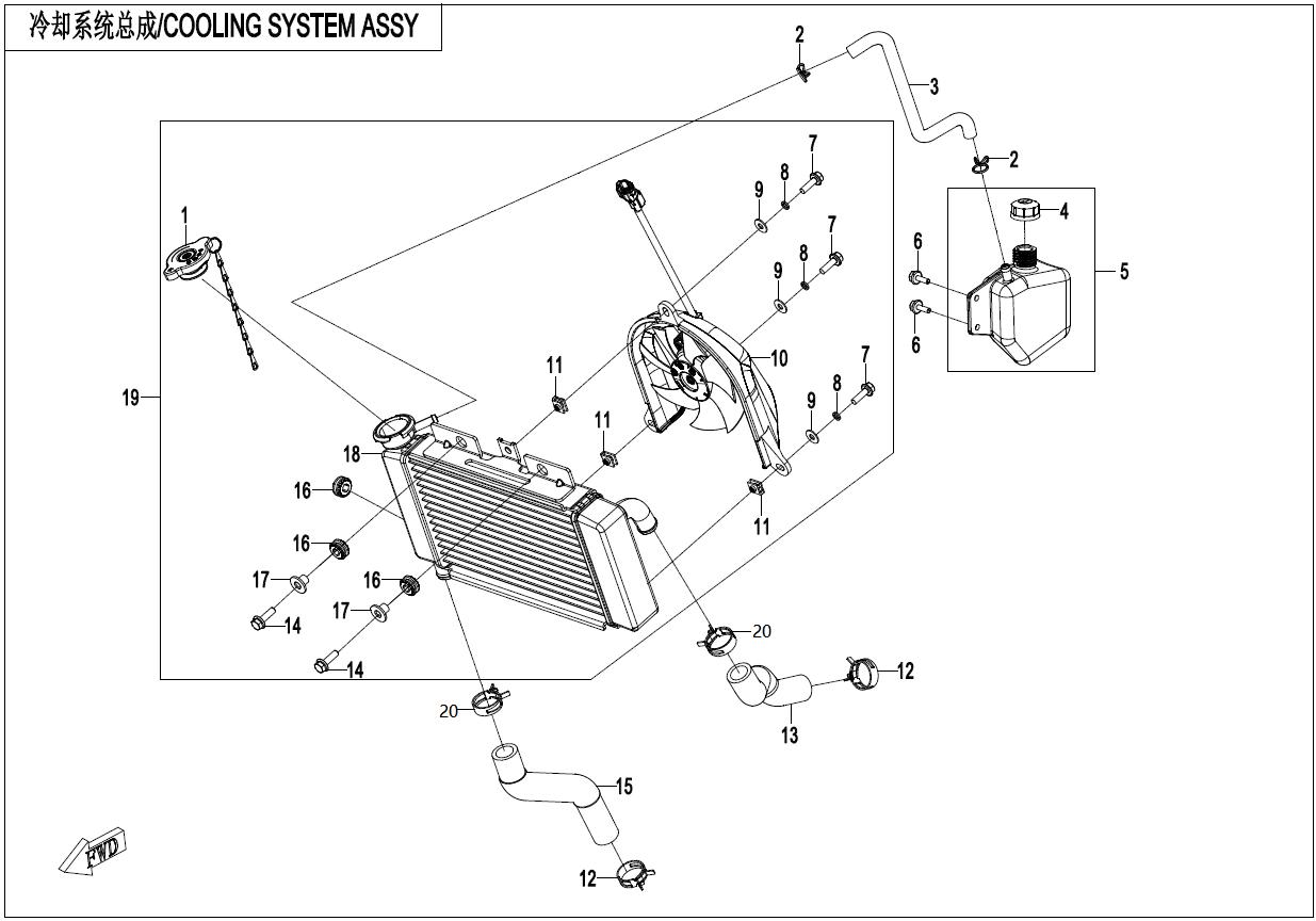 2025 CF MOTO 250SR LITE COOLING SYSTEM exploded diagram
