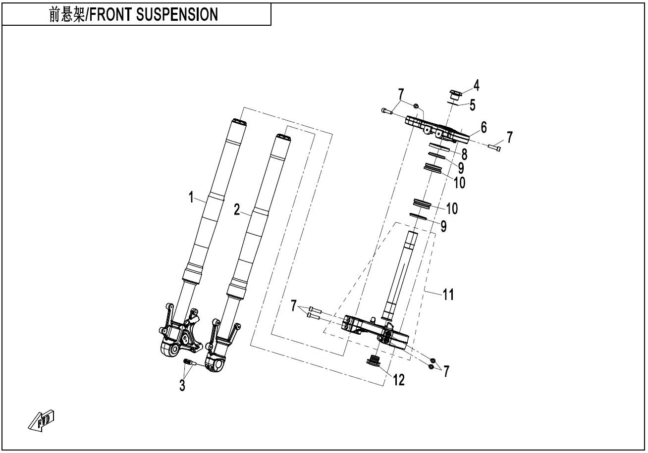2024 CF MOTO 450NK FRONT SUSPENSION exploded diagram