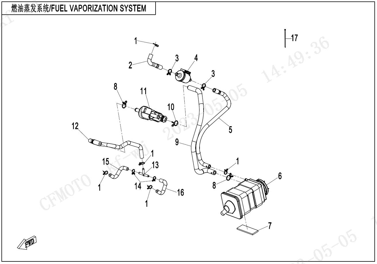 2024 CF MOTO 450NK FUEL VAPORIZATION SYSTEM exploded diagram