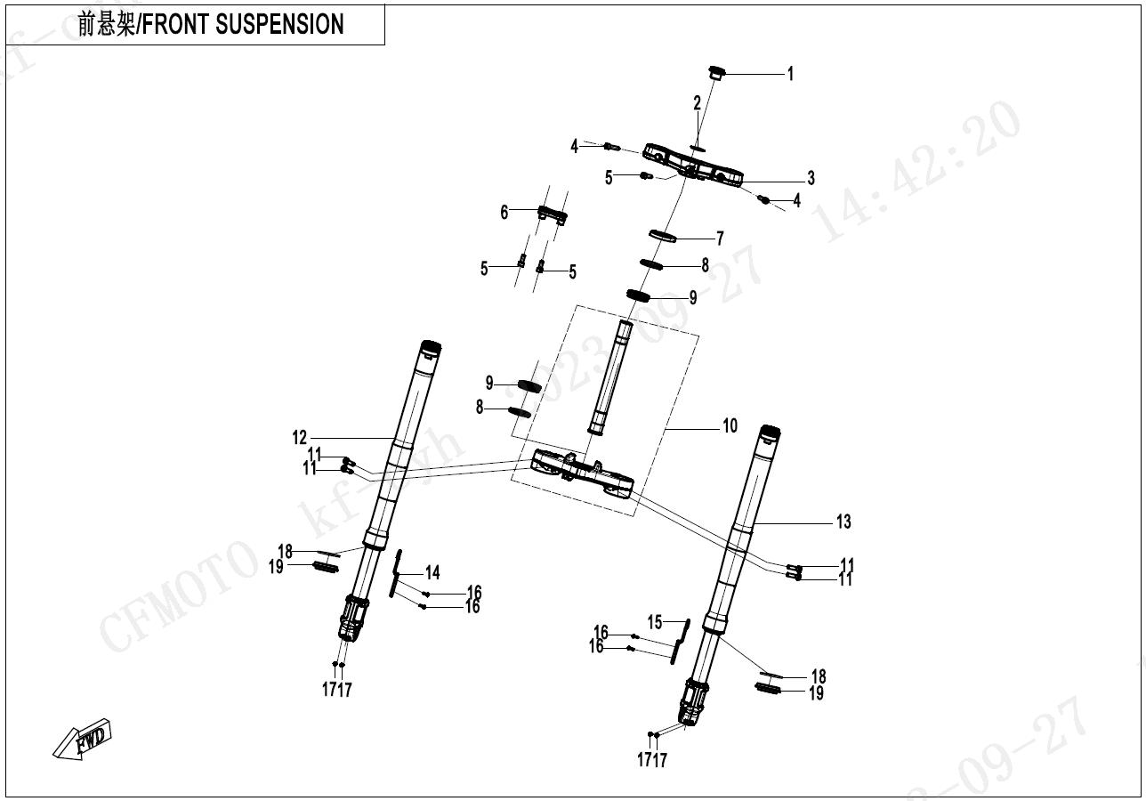 2023 CF MOTO 450SR FRONT SUSPENSION exploded diagram