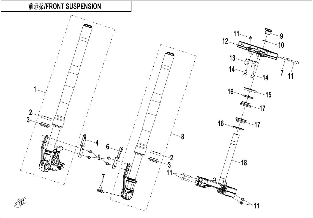 2025 CF MOTO 450SR FRONT SUSPENSION exploded diagram