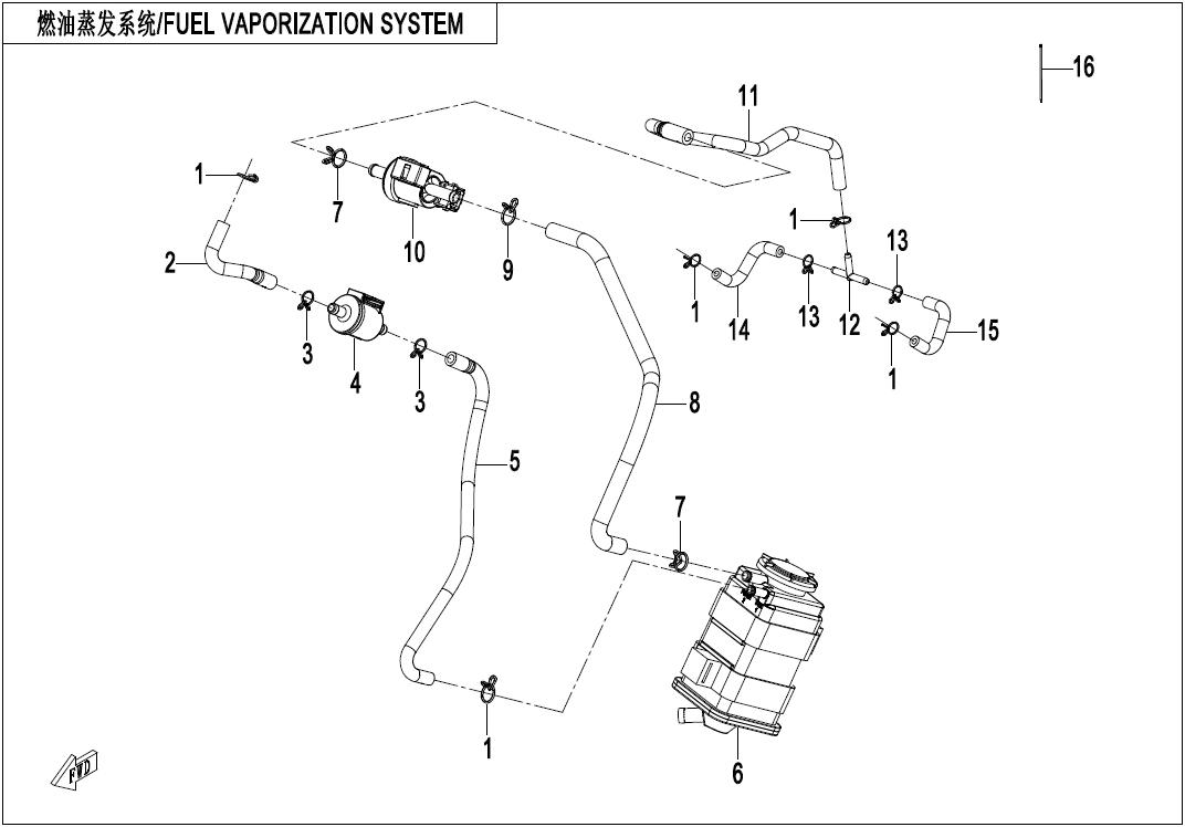 2025 CF MOTO 450SR FUEL VAPORIZATION SYSTEM exploded diagram