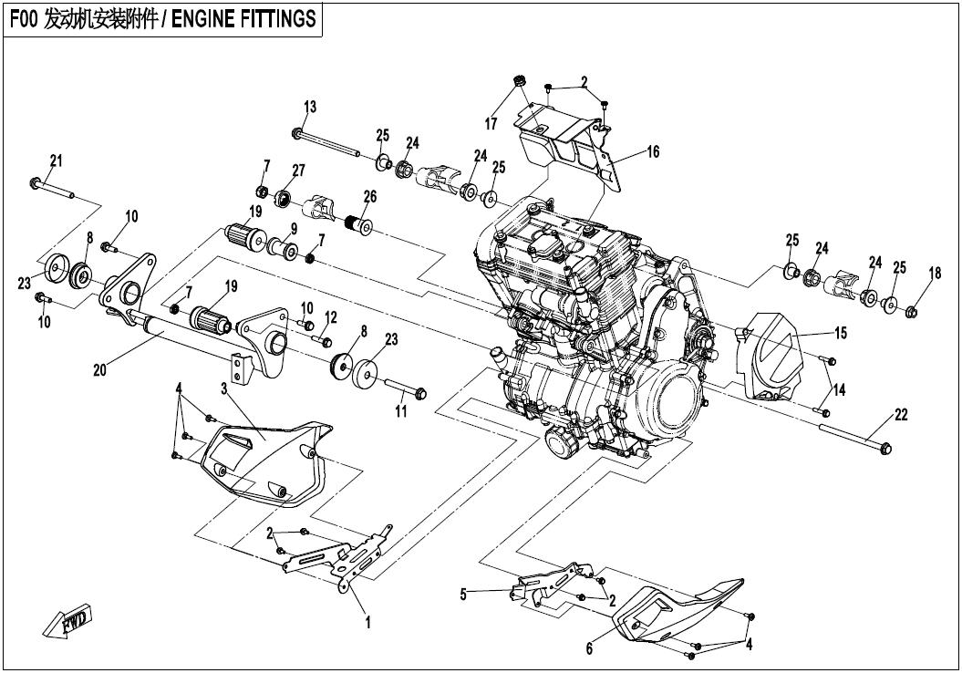 2018 CF MOTO 650MT ENGINE FITTINGS (FOR PLASTIC LOWER GUARD) exploded diagram