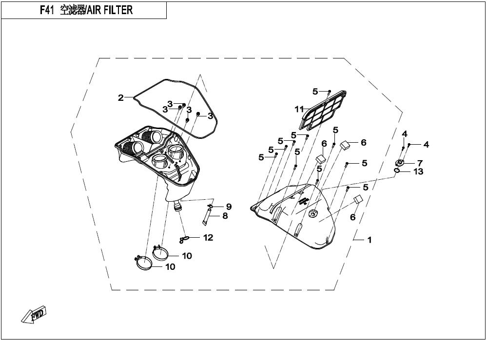 2018 CF MOTO 650MT AIR FILTER ASSY exploded diagram