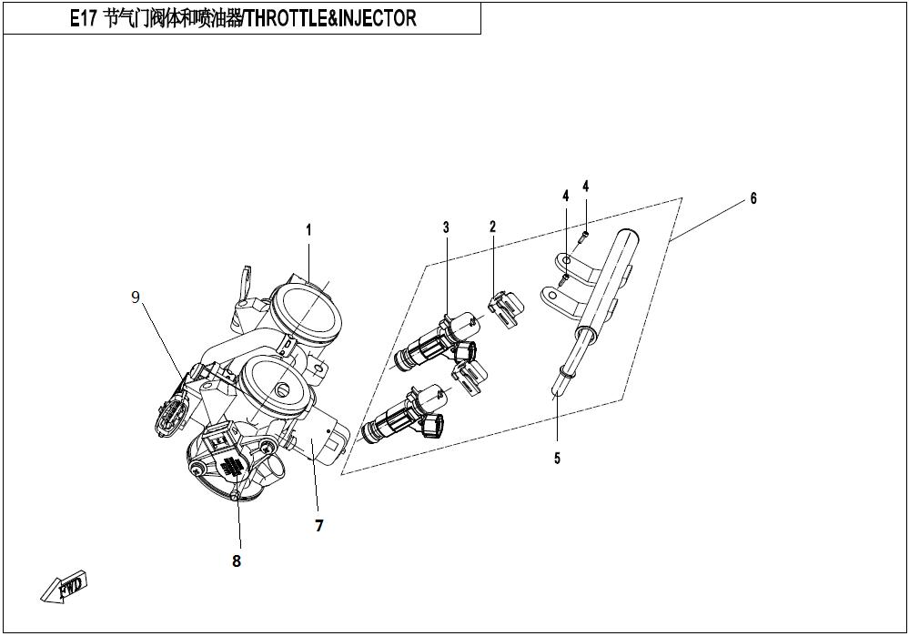 2022 CF MOTO 650MT THROTTLE & INJECTOR exploded diagram