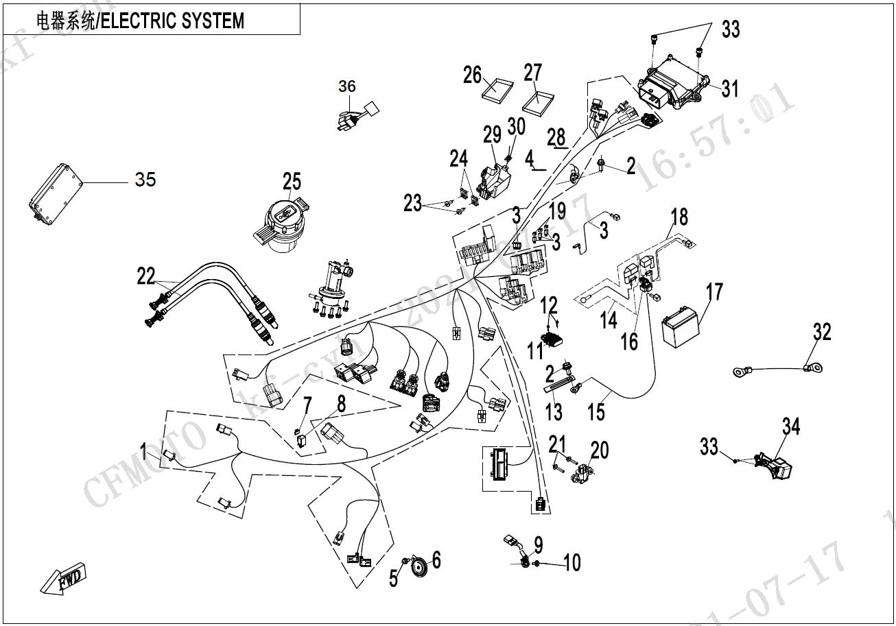 2022 CF MOTO 650MT ELECTRIC SYSTEM exploded diagram