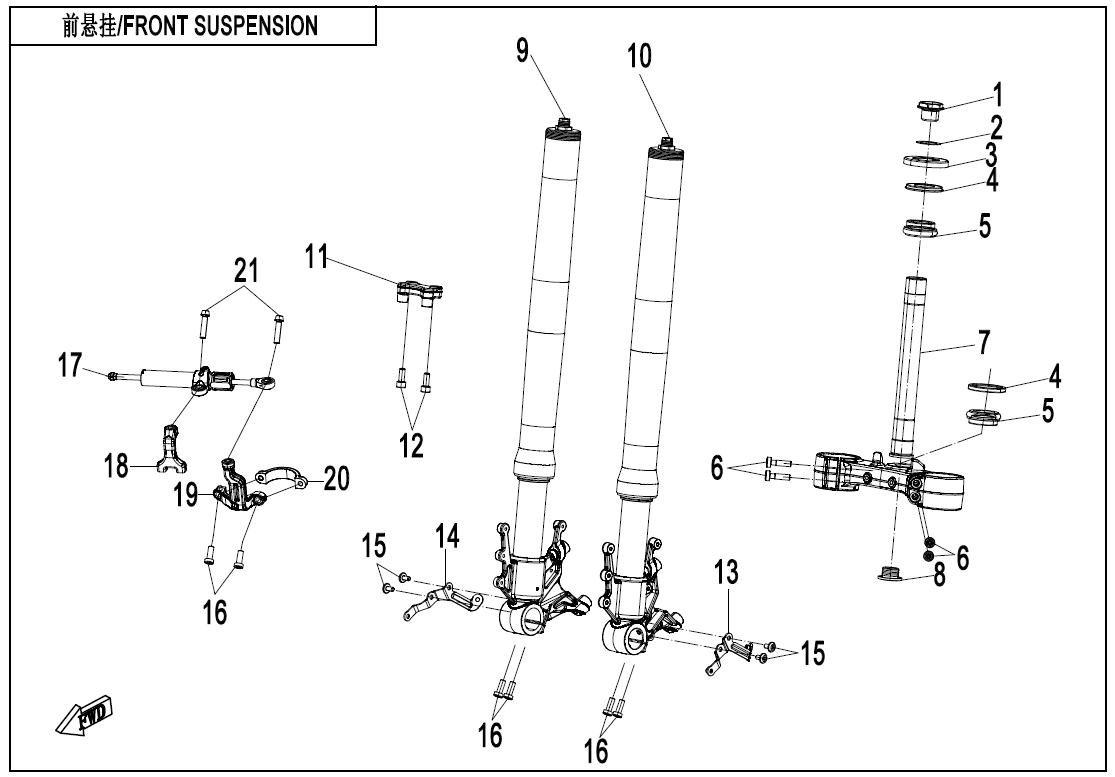 2025 CF MOTO 675 SR-R FRONT SUSPENSION exploded diagram