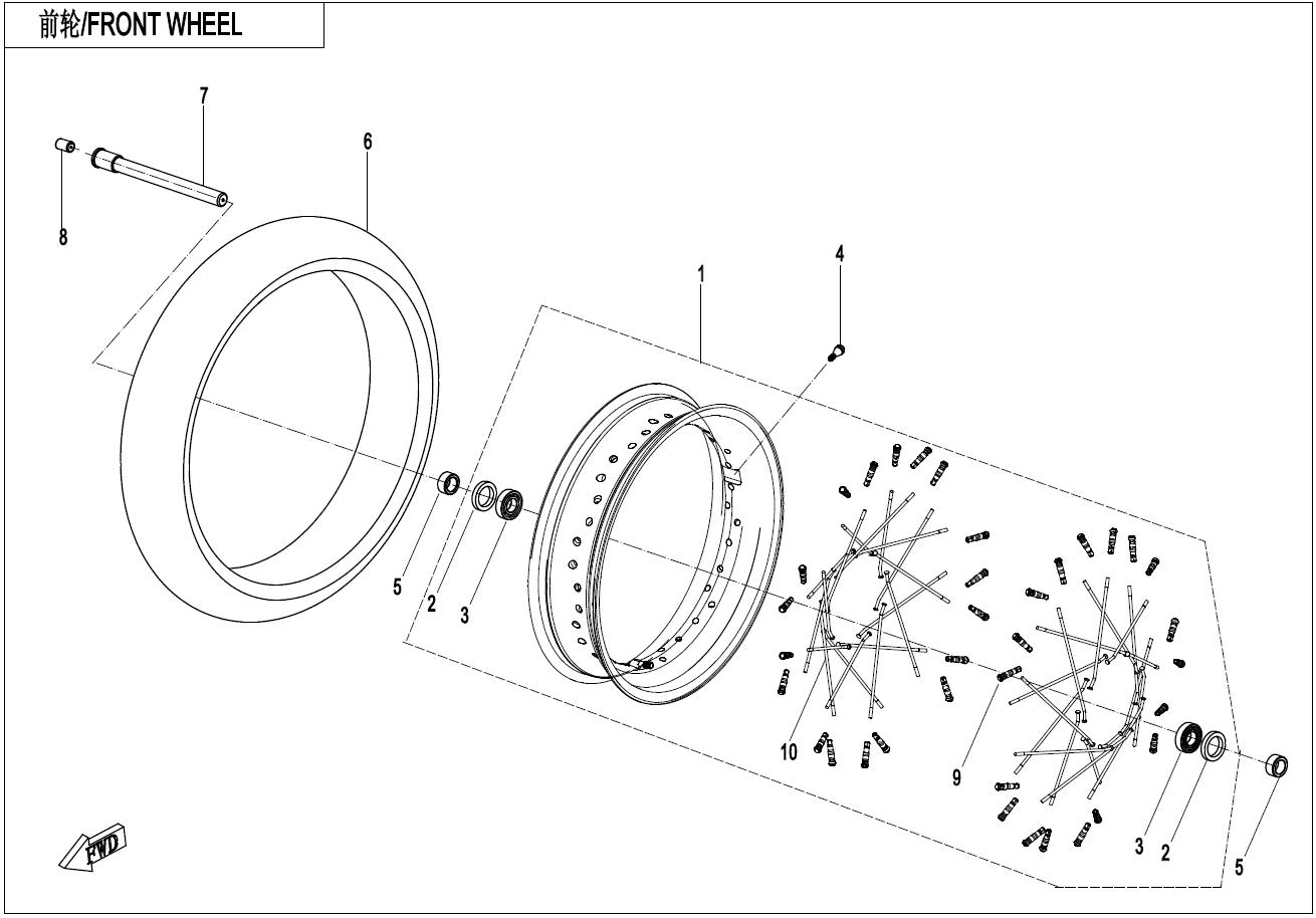 2023 CF MOTO 700CL-X ADVENTURE FRONT WHEEL exploded diagram