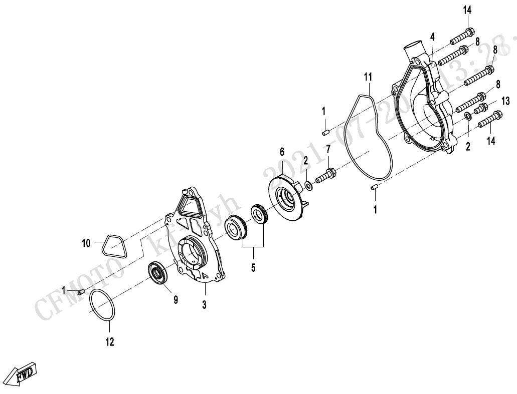 2023 CF MOTO 700CL-X SPORT WATER PUMP exploded diagram