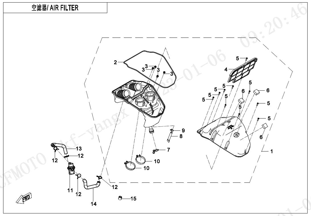2025 CF MOTO 700 MT AIR FILTER exploded diagram