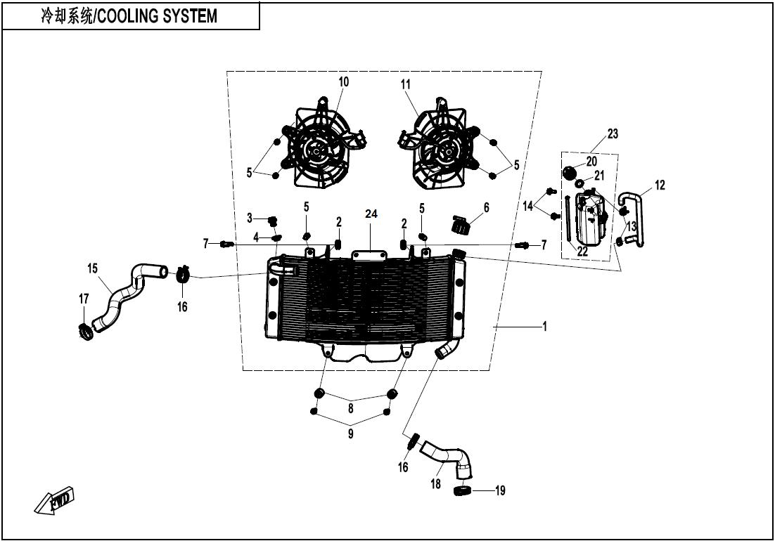 2025 CF MOTO 800 MT-X COOLING SYSTEM exploded diagram