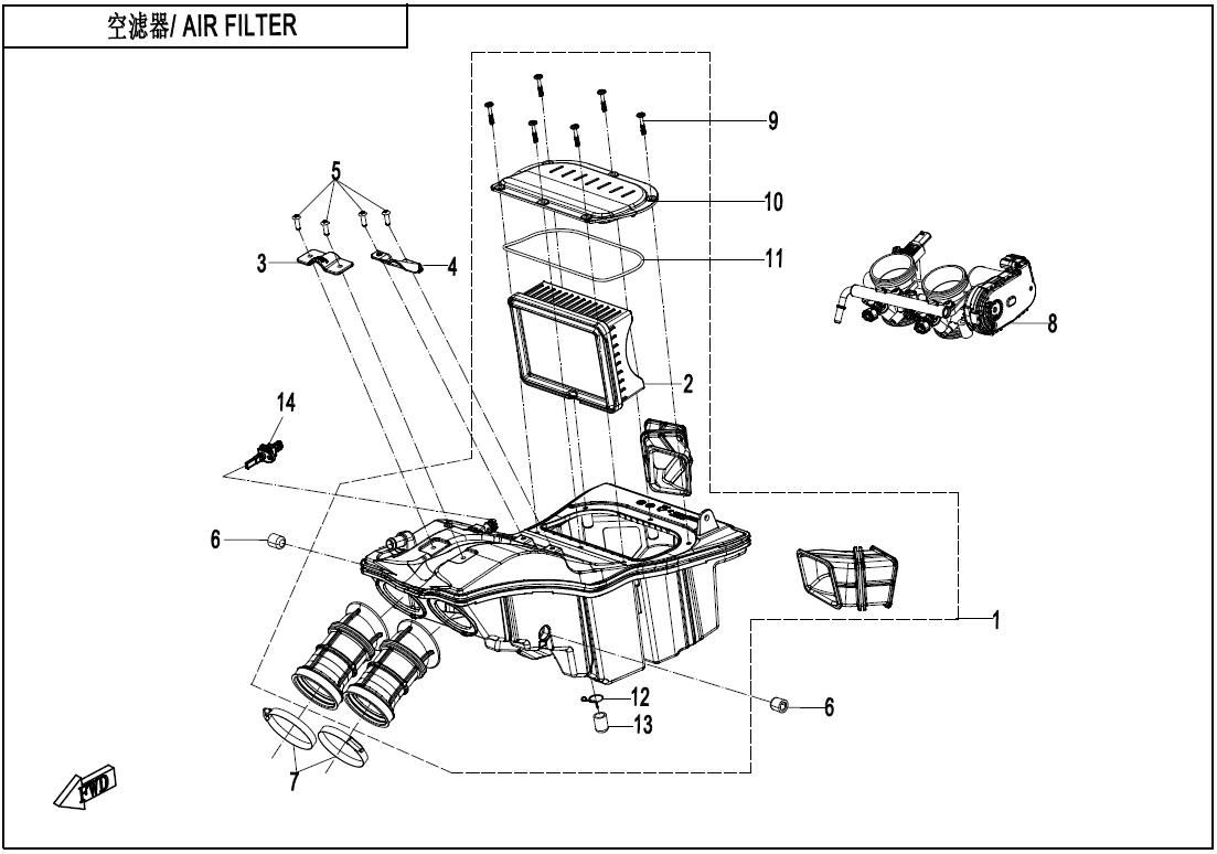 2023 CF MOTO 800MT AIR FILTER exploded diagram