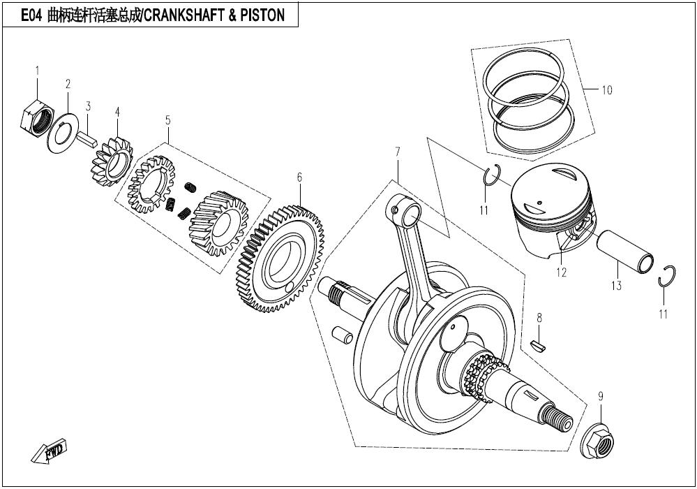 2026 CF MOTO PAPIO RACER CRANKSHAFT / CONNECTING ROD & PISTON ASSY. exploded diagram