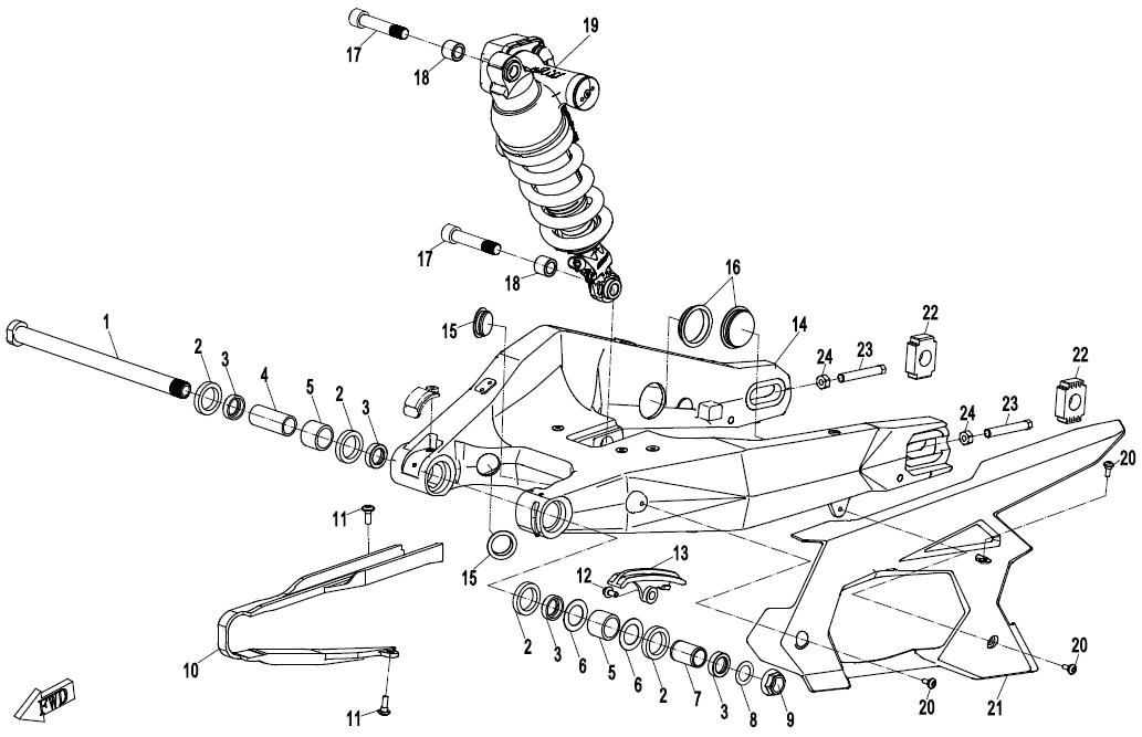 2024 CF MOTO 1250 TRG REAR SUSPENSION exploded diagram