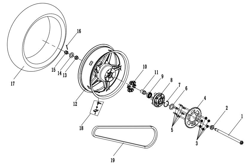 2024 CF MOTO 1250 TRG REAR WHEEL exploded diagram