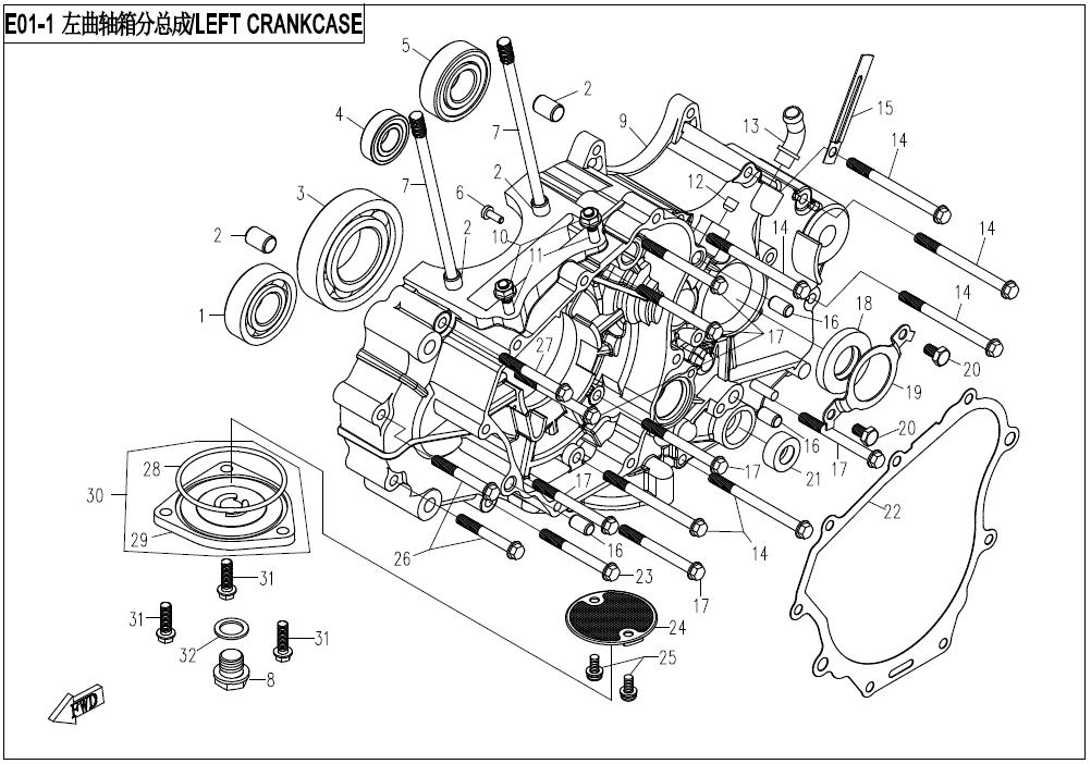 2023 CF MOTO XO PAPIO LEFT CRANKCASE ASSY exploded diagram