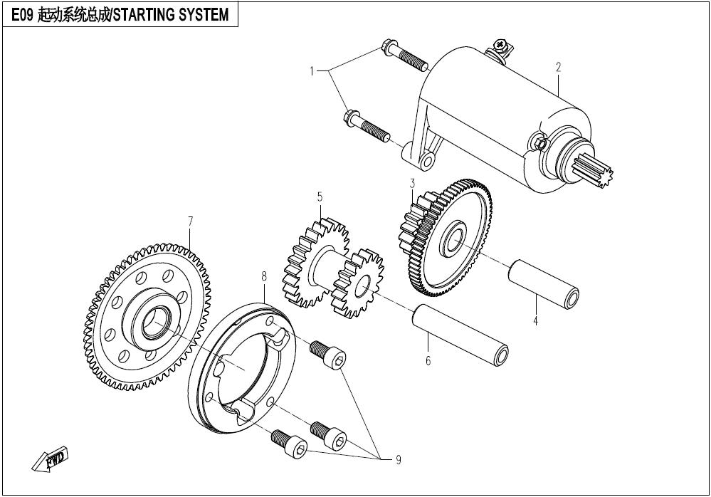 2023 CF MOTO XO PAPIO ELECTRIC STARTING ASSY exploded diagram