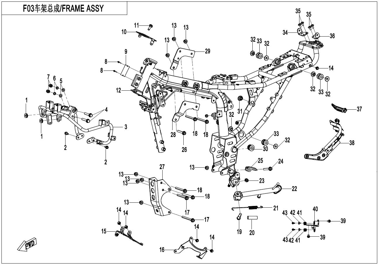 2023 CF MOTO XO PAPIO FRAME exploded diagram