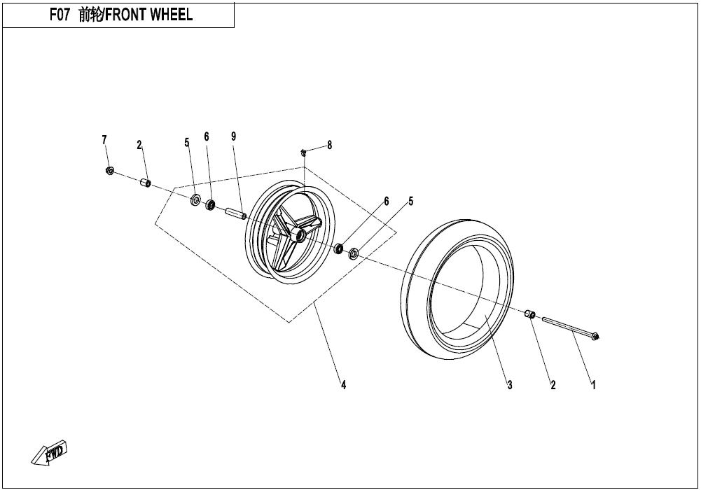 2023 CF MOTO XO PAPIO FRONT WHEEL exploded diagram