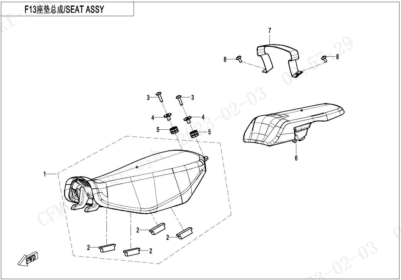 2023 CF MOTO XO PAPIO SEAT exploded diagram
