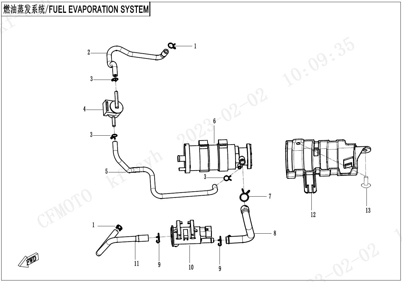2023 CF MOTO XO PAPIO FUEL VAPORIZATION SYSTEM exploded diagram